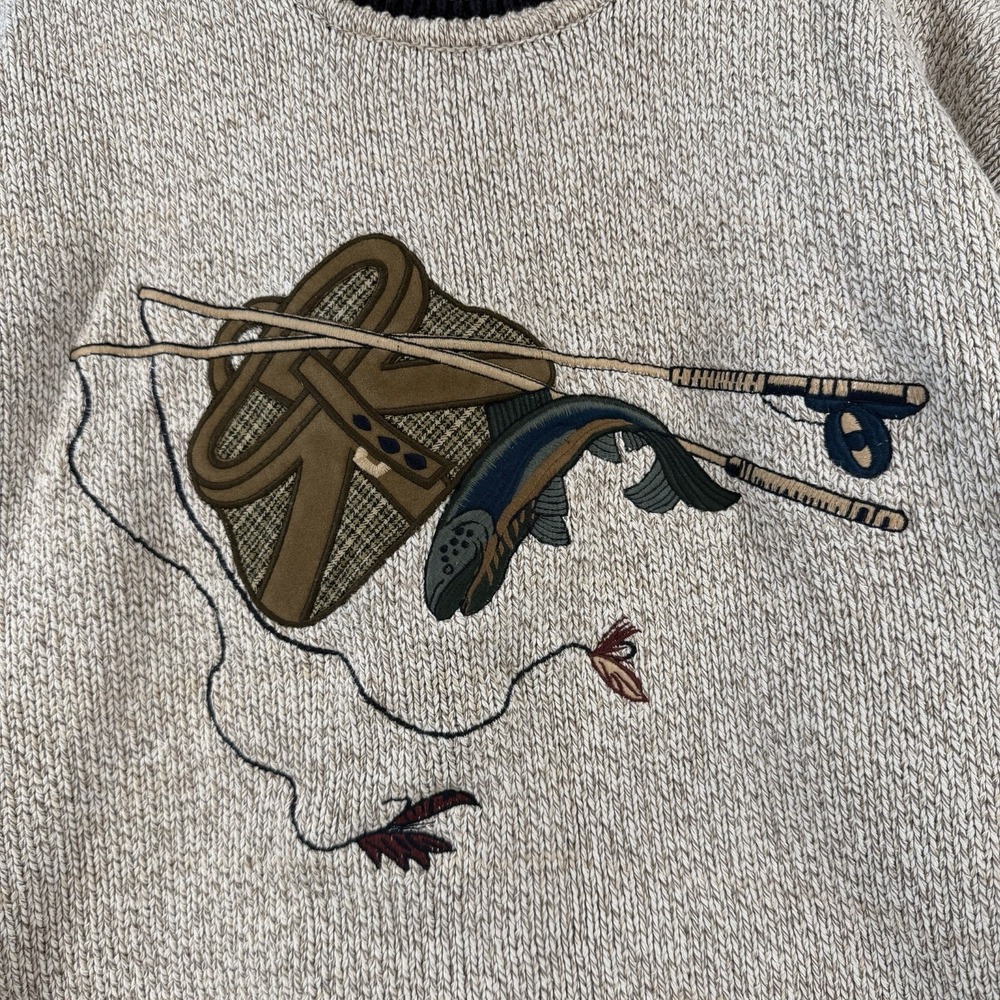 VTG Gant Mens Fishing Sweater Sz M Cotton Knit Embroidered Grandpa 90s *Stains* - Picture 2 of 9